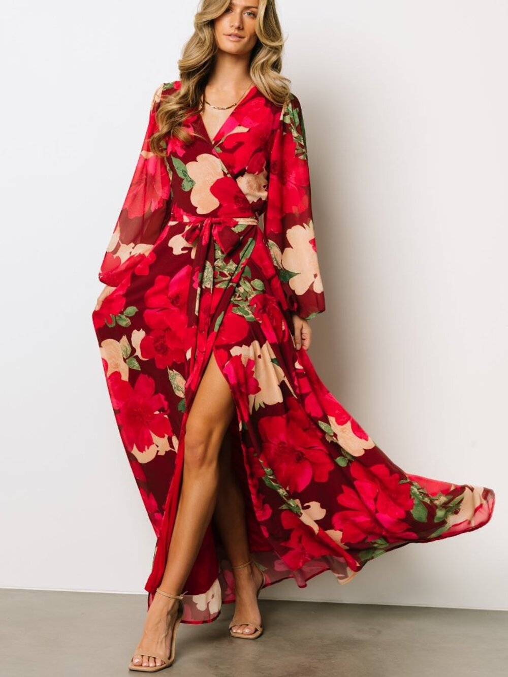Baltic Born Women’s Katinka Wrap Maxi Dress | Burgundy Multi Floral Size M | NWT